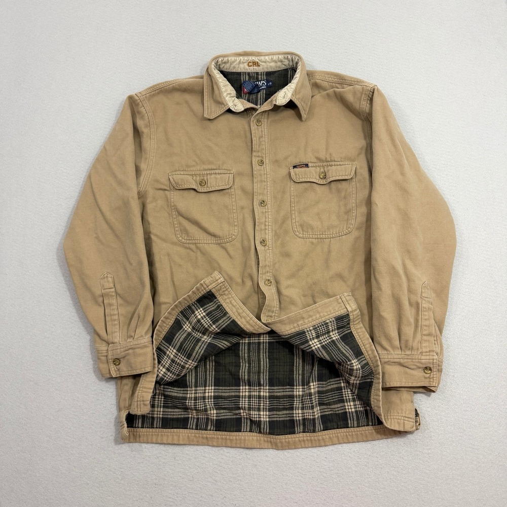 Vintage Chaps Ralph Lauren Shirt Jacket Large Tan Flannel Lined Canvas Shacket